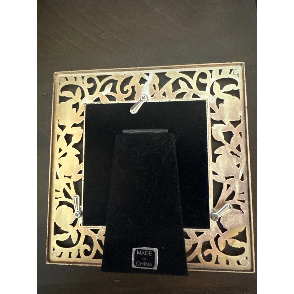 Austin Collection Gold Metal Floral Filigree 3x3 Square Picture Frame Vintage